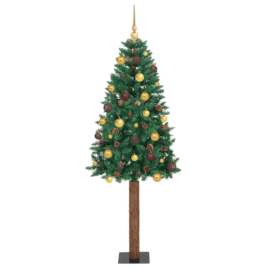 Slim juletre med 300 LED grønn 180 cm PVC og Massivt Furu tre