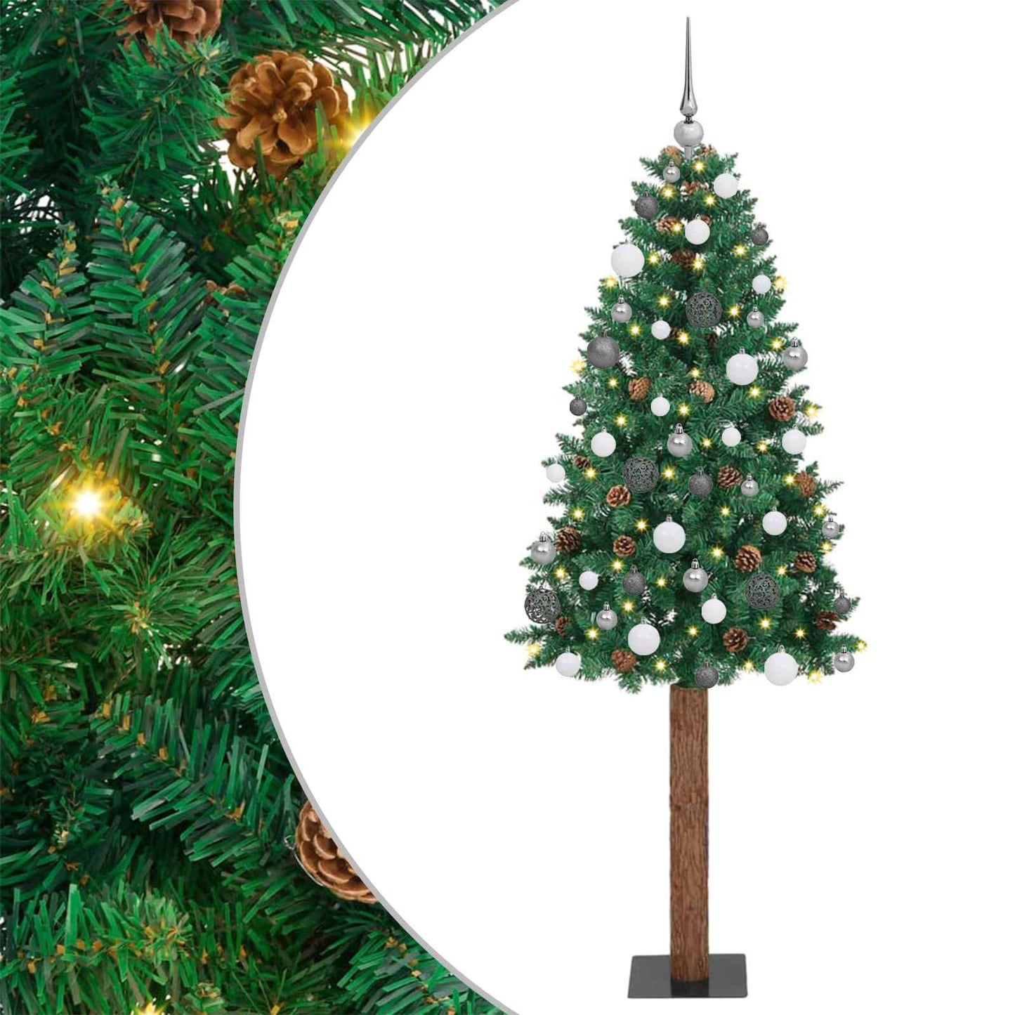 Slim juletre med 300 LED grønn 180 cm PVC og Massivt Furu tre