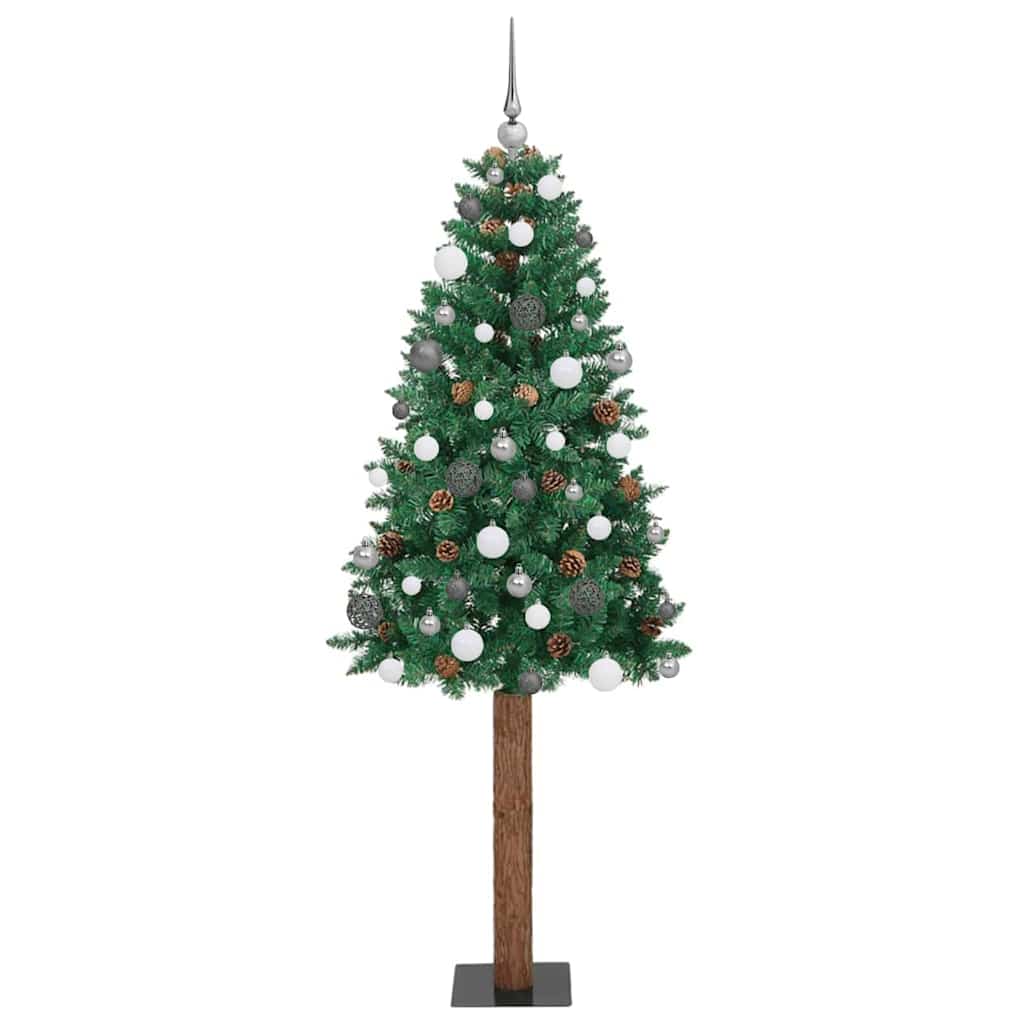 Slim juletre med 300 LED grønn 180 cm PVC og Massivt Furu tre