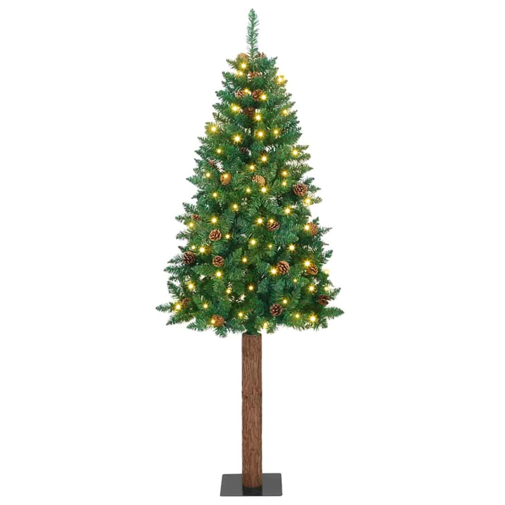 Slim juletre med 300 LED grønn 210 cm PVC og Massivt Furu tre