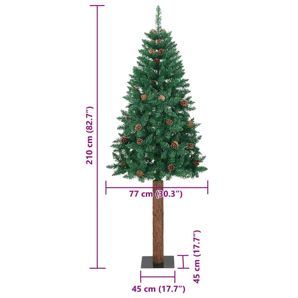 Slim juletre med 300 LED grønn 210 cm PVC og Massivt Furu tre
