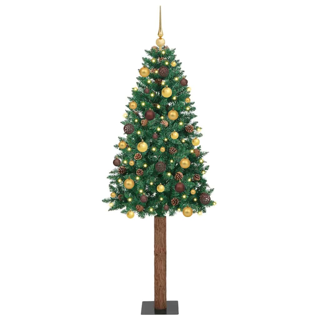 Slim juletre med 300 LED grønn 210 cm PVC og Massivt Furu tre