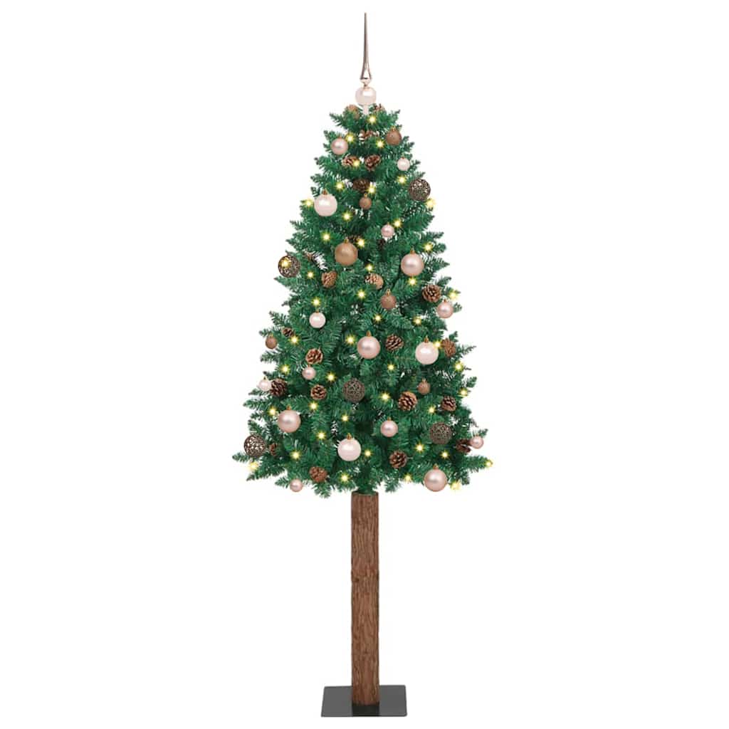Slim juletre med 300 LED grønn 210 cm PVC og Massivt Furu tre