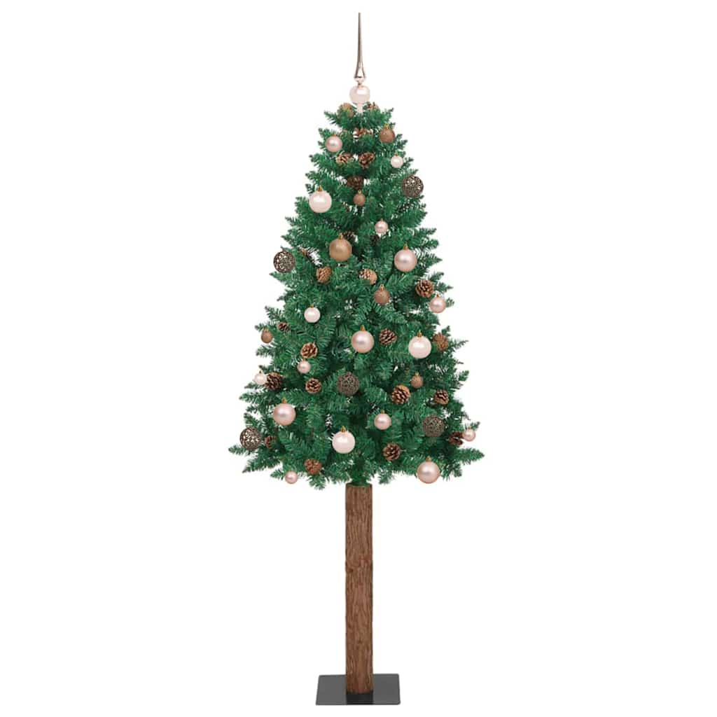 Slim juletre med 300 LED grønn 210 cm PVC og Massivt Furu tre