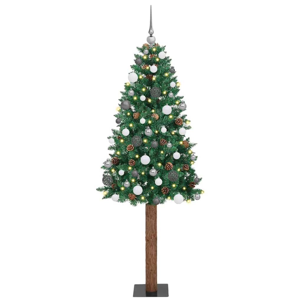 Slim juletre med 300 LED grønn 210 cm PVC og Massivt Furu tre