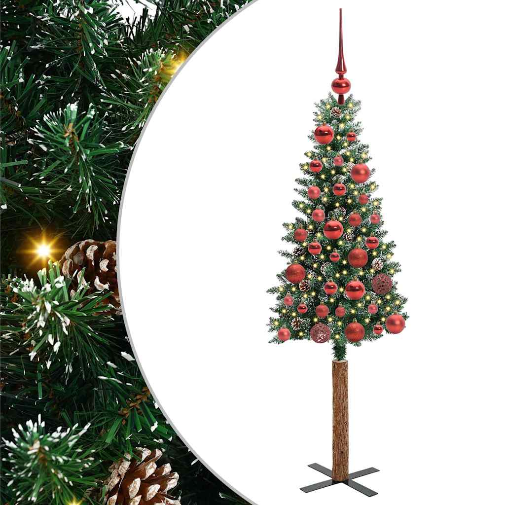 Slim juletre med 150 LED grønn 150 cm PVC og Massivt Furu tre