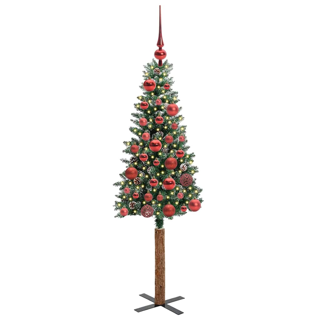 Slim juletre Grønn og hvit 150 cm PVC og Massivt Furu tre