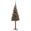Slim juletre Grønn og hvit 150 cm PVC og Massivt Furu tre