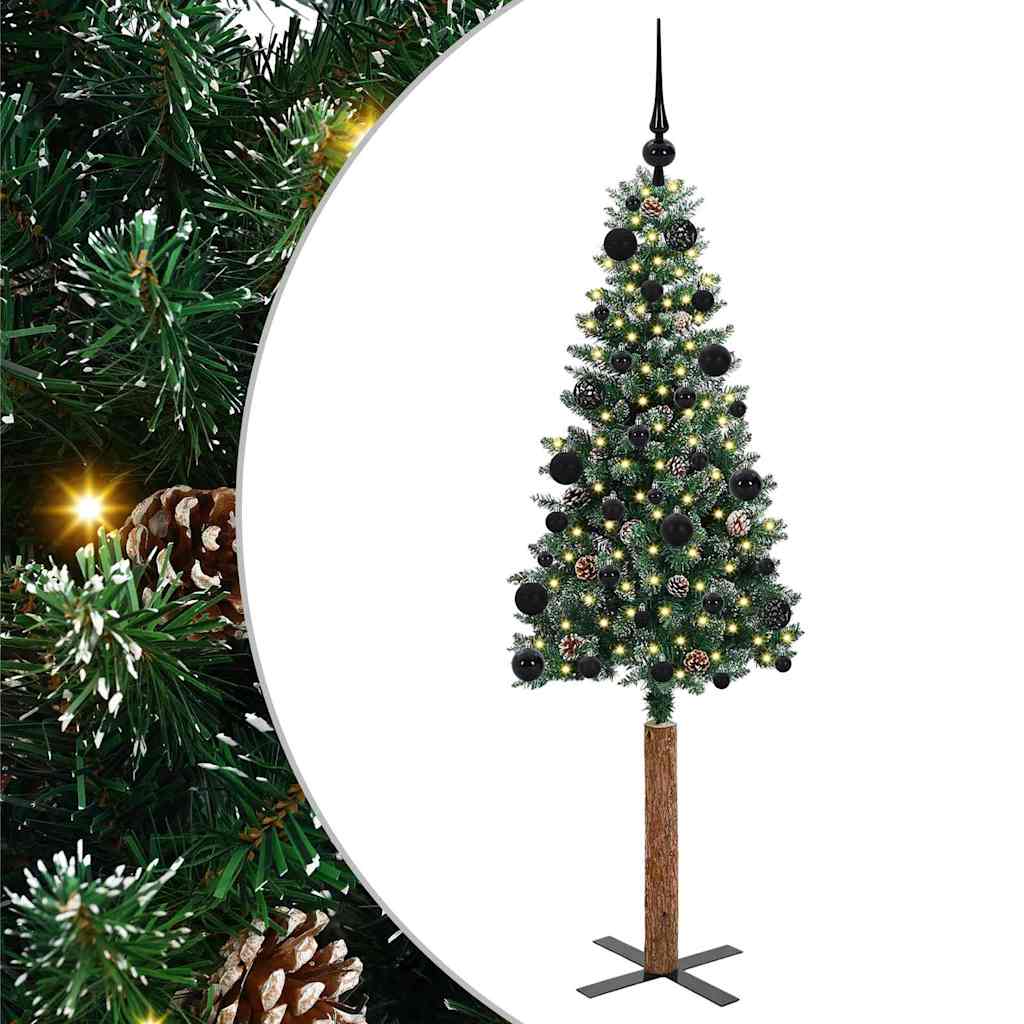 Slim juletre med 150 LED grønn 150 cm PVC og Massivt Furu tre