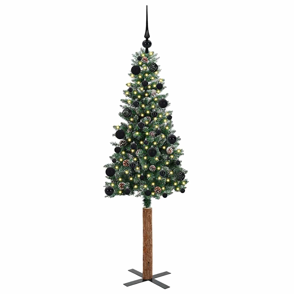 Slim juletre med 150 LED grønn 150 cm PVC og Massivt Furu tre