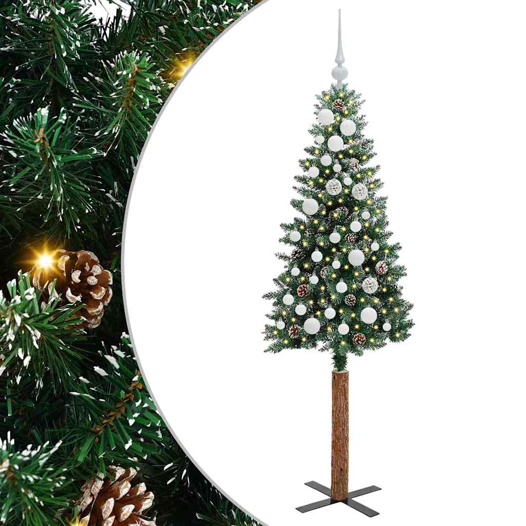 Slim juletre med 150 LED grønn 150 cm PVC og Massivt Furu tre