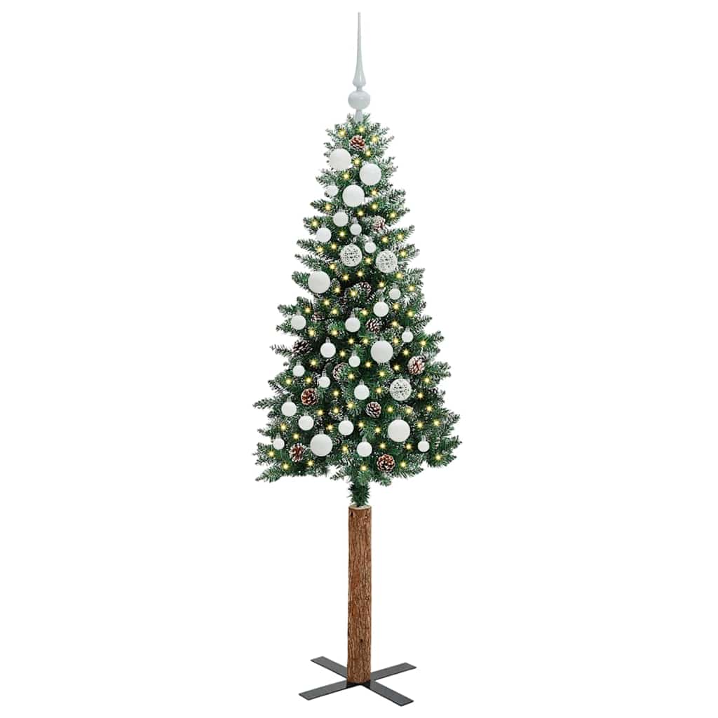 Slim juletre med 150 LED grønn 150 cm PVC og Massivt Furu tre