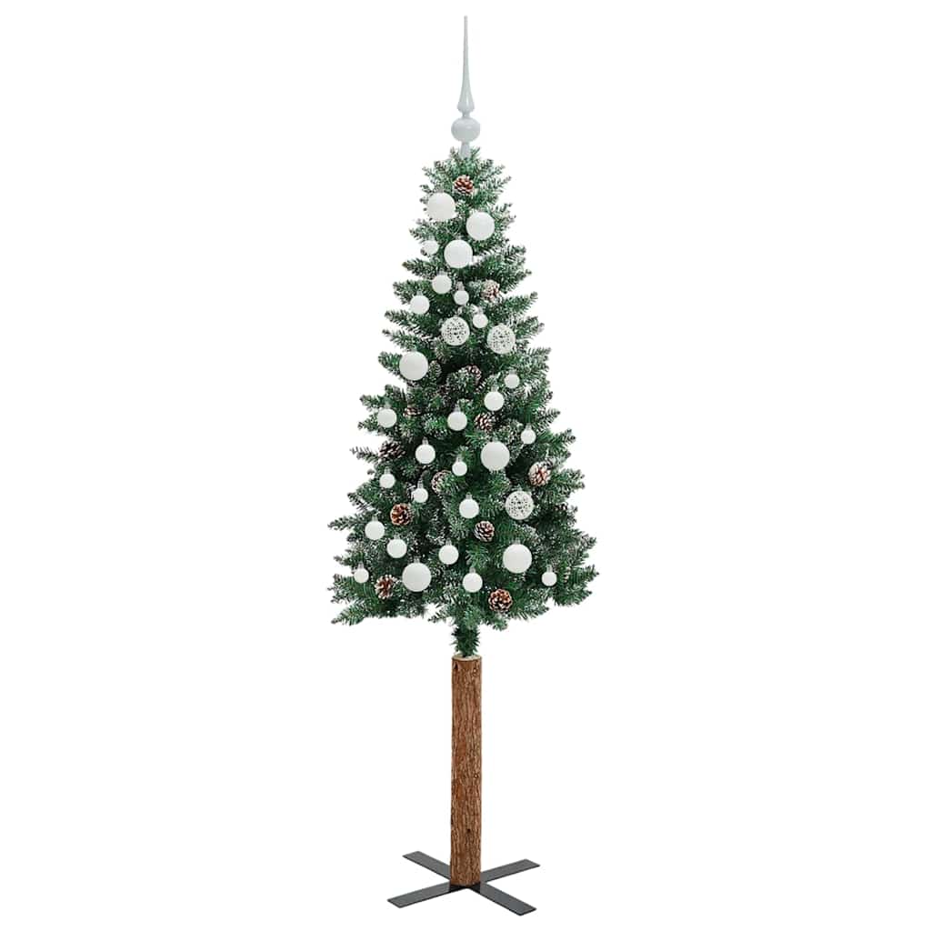 Slim juletre med 150 LED grønn 150 cm PVC og Massivt Furu tre