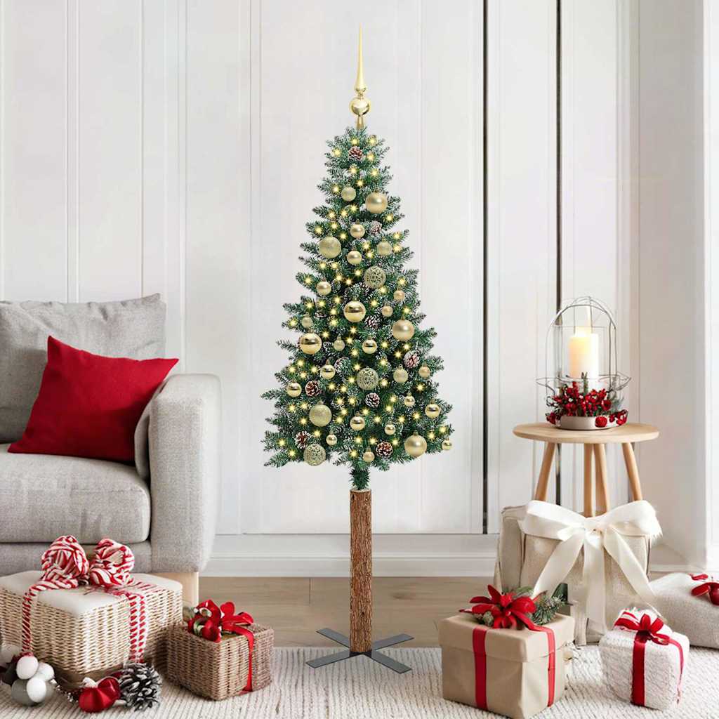 Slim juletre med 150 LED grønn 150 cm PVC og Massivt Furu tre