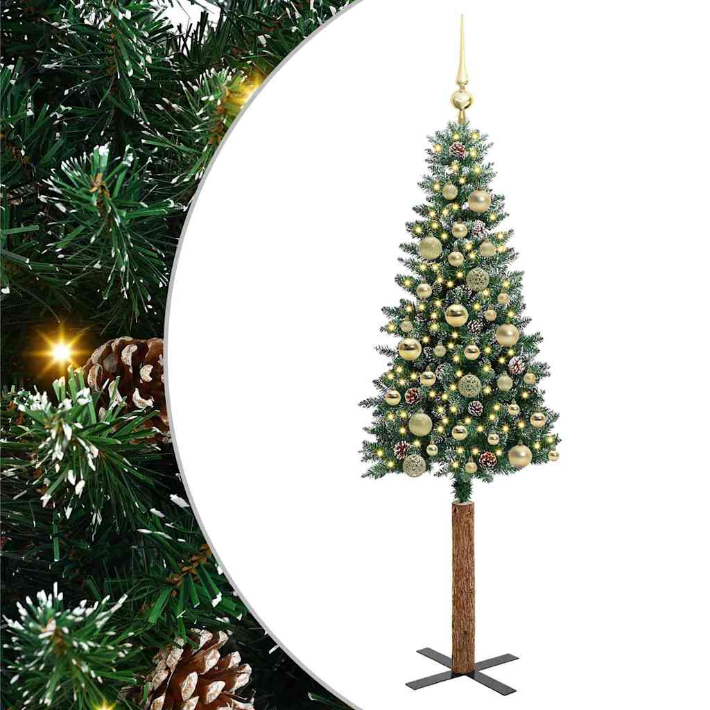 Slim juletre med 150 LED grønn 150 cm PVC og Massivt Furu tre