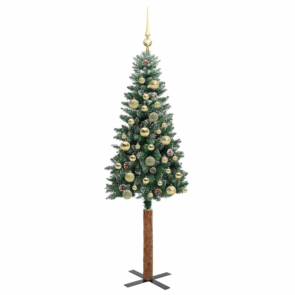 Slim juletre med 150 LED grønn 150 cm PVC og Massivt Furu tre