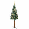 Slim juletre Grønn og hvit 150 cm PVC og Massivt Furu tre