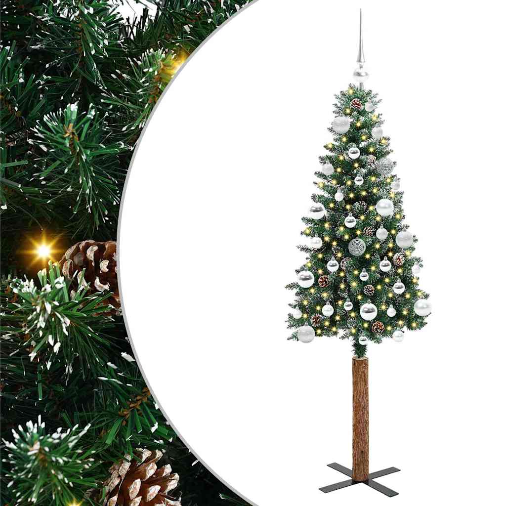Slim juletre med 150 LED grønn 150 cm PVC og Massivt Furu tre
