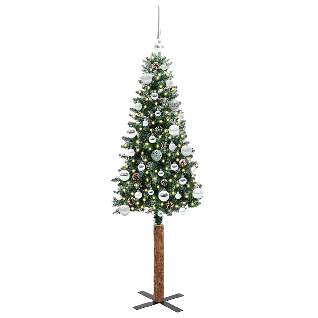 Slim juletre med 150 LED grønn 150 cm PVC og Massivt Furu tre