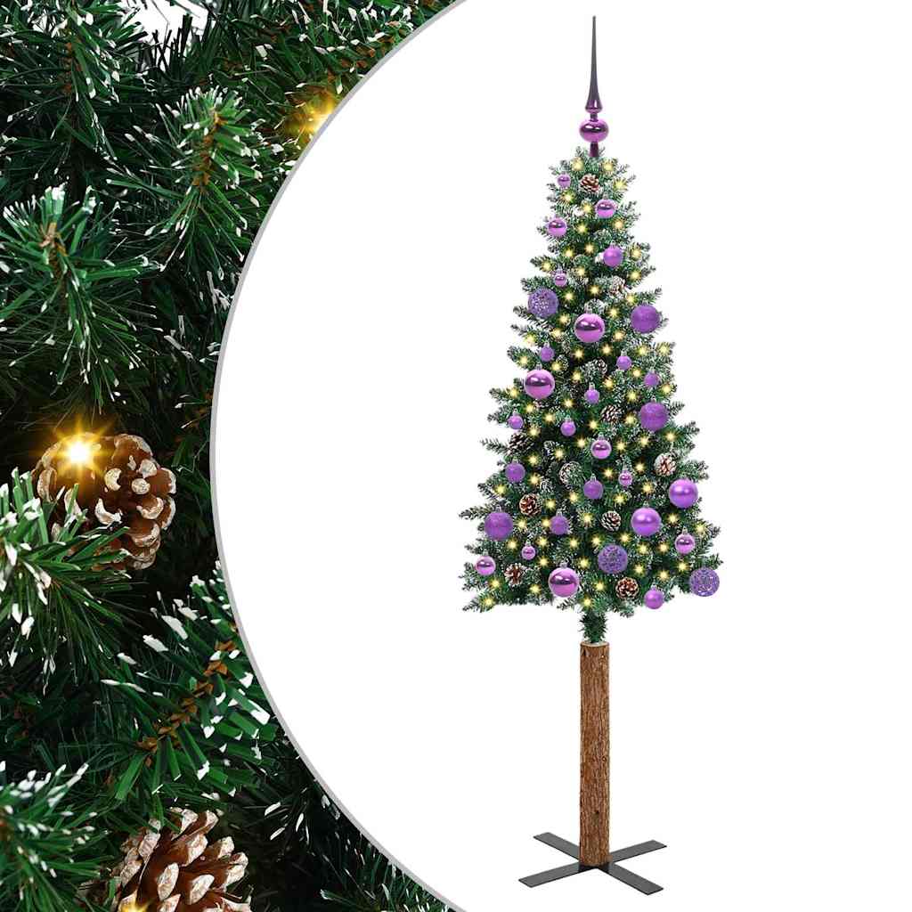 Slim juletre med 150 LED grønn 150 cm PVC og Massivt Furu tre