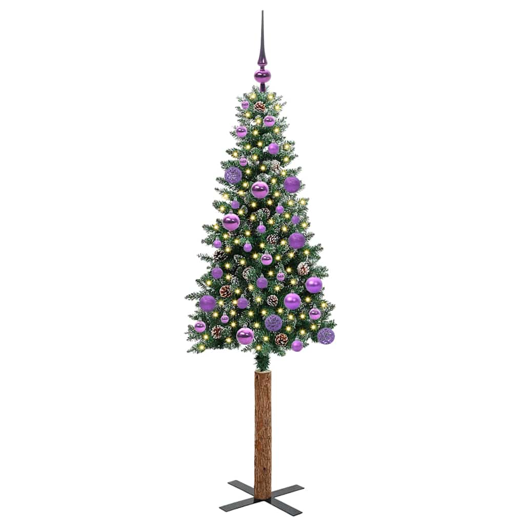 Slim juletre med 150 LED grønn 150 cm PVC og Massivt Furu tre