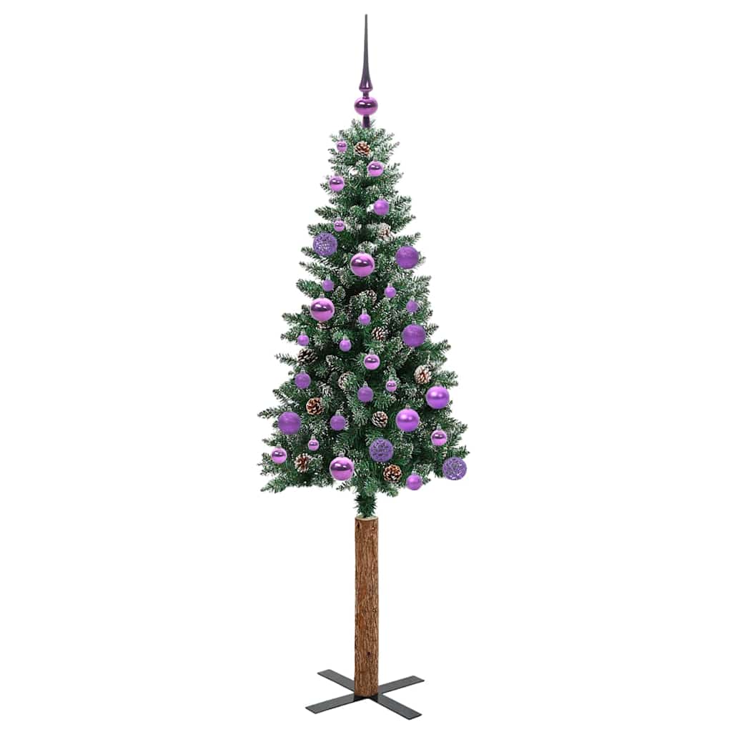 Slim juletre med 150 LED grønn 150 cm PVC og Massivt Furu tre