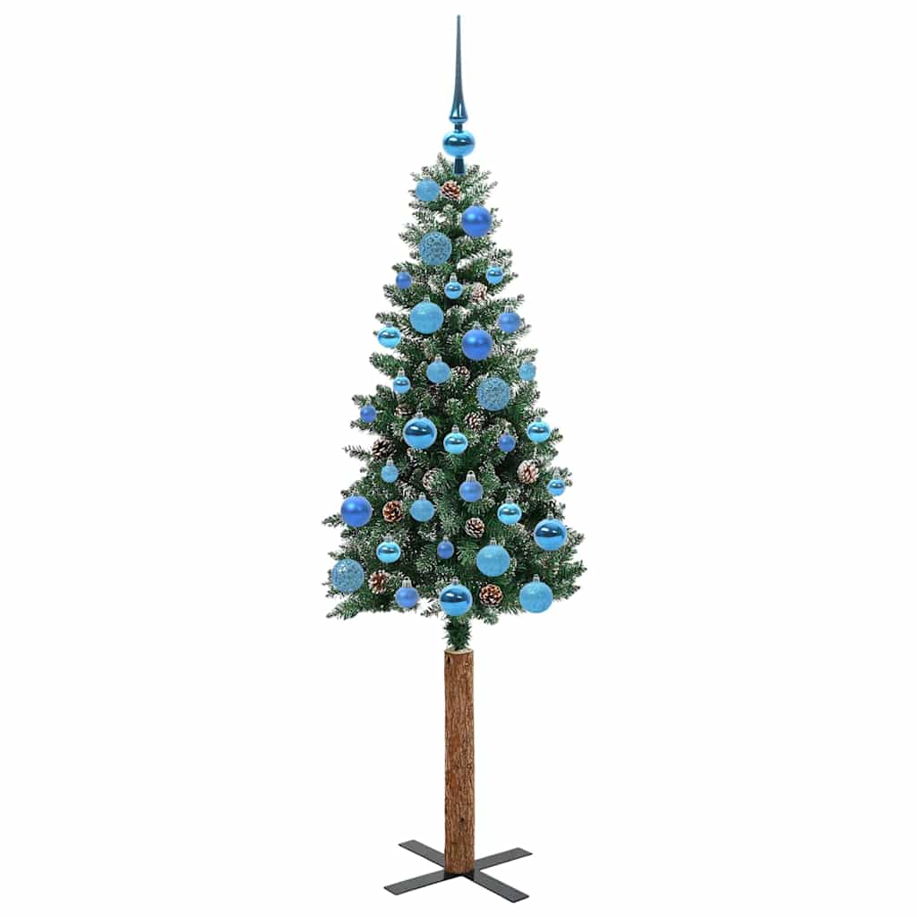 Slim juletre med 150 LED grønn 150 cm PVC og Massivt Furu tre
