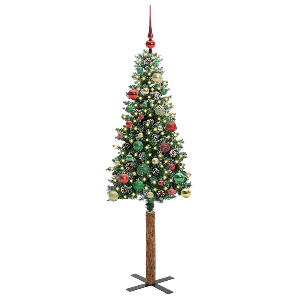 Slim juletre med 150 LED grønn 150 cm PVC og Massivt Furu tre