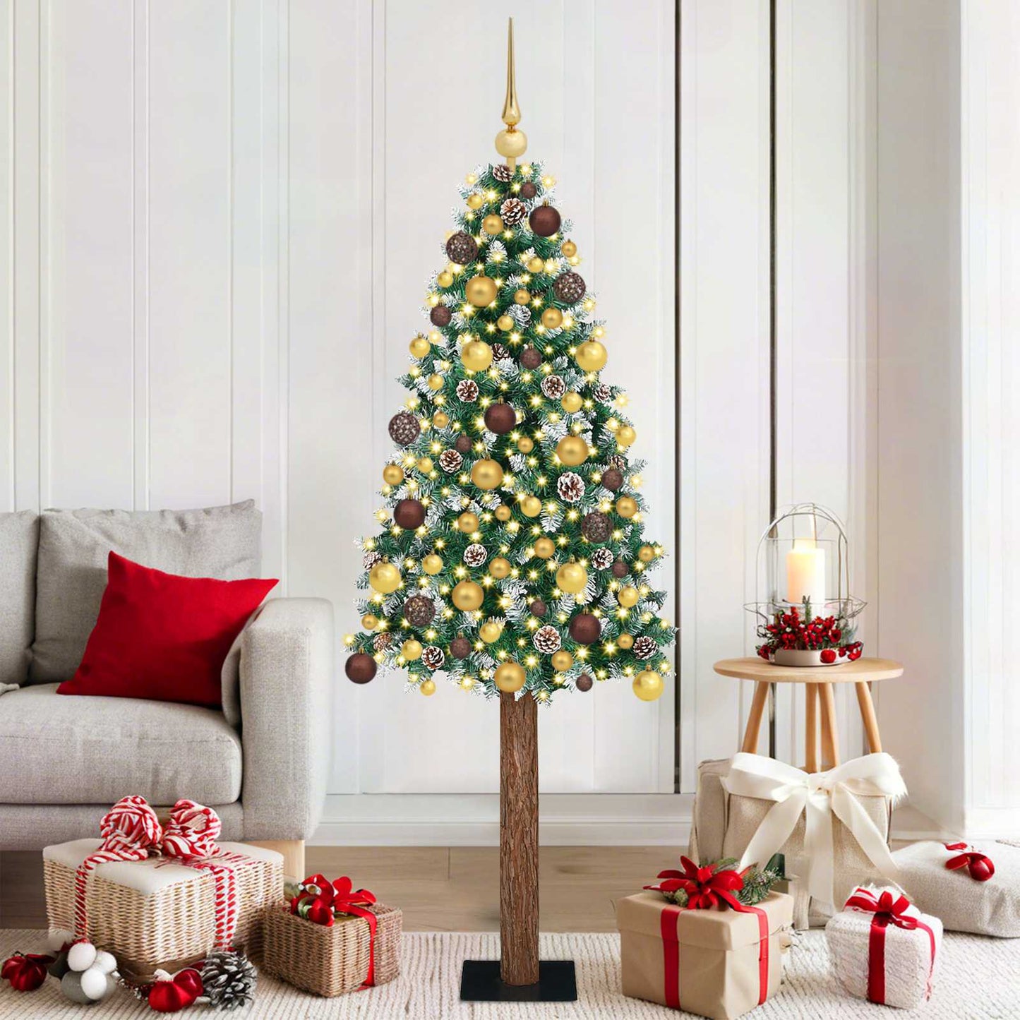 Slim juletre med 300 LED grønn 180 cm PVC og Massivt Furu tre