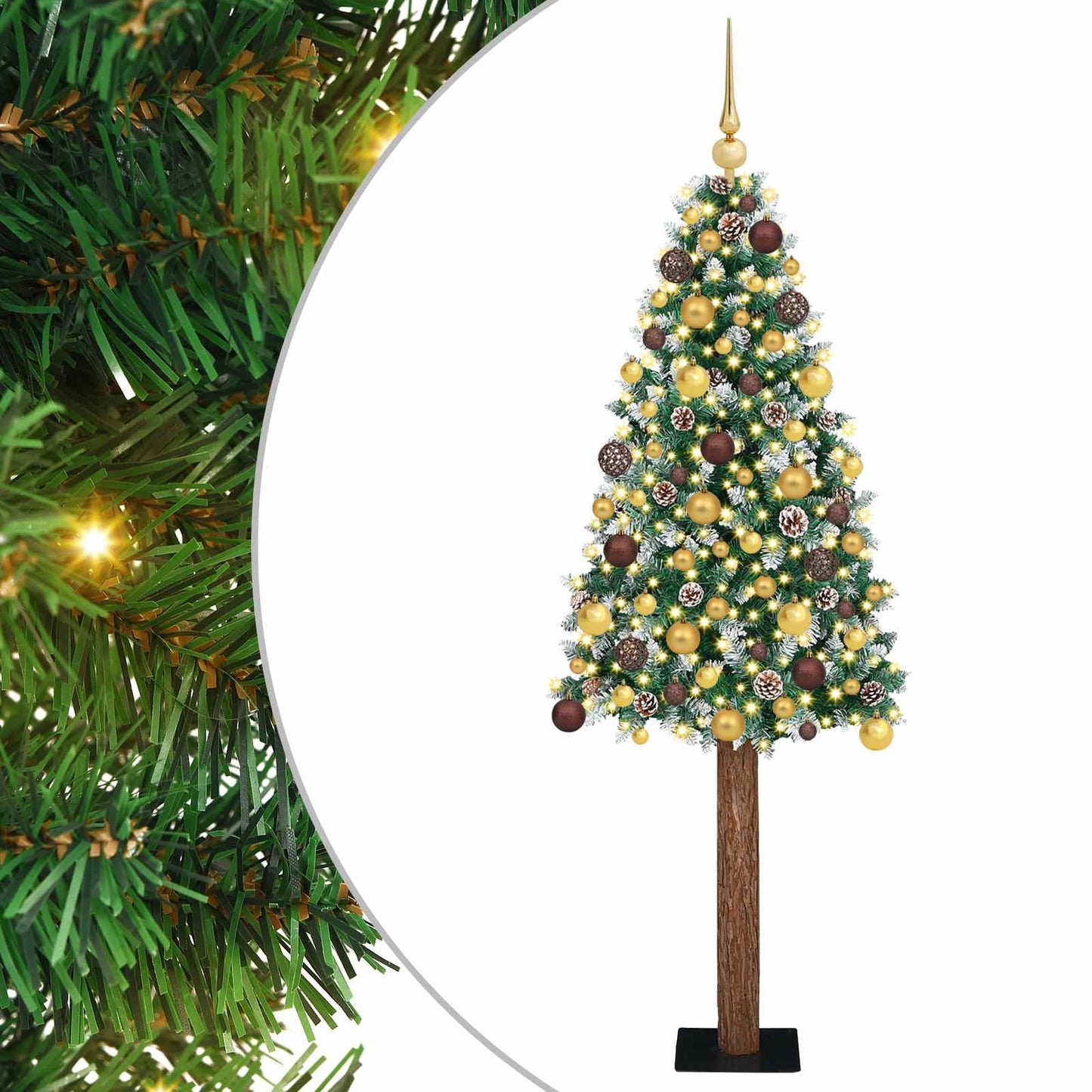 Slim juletre med 300 LED grønn 180 cm PVC og Massivt Furu tre