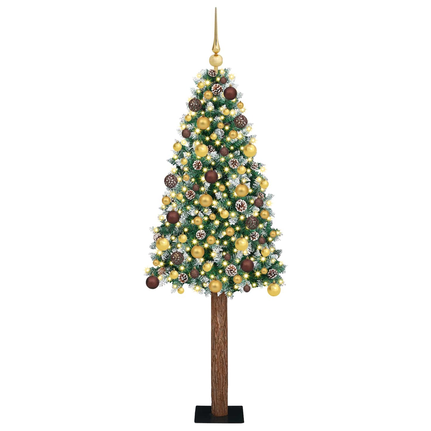 Slim juletre med 300 LED grønn 180 cm PVC og Massivt Furu tre