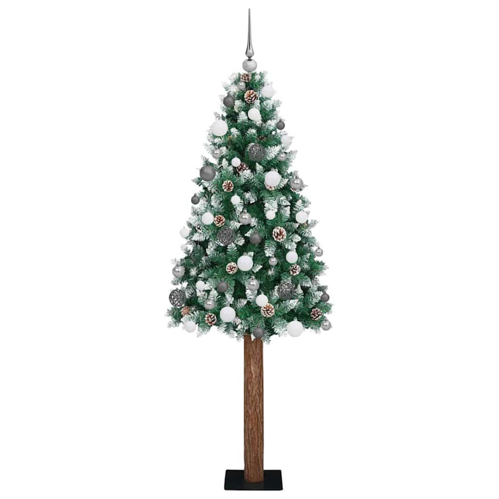 Slim juletre Grønn og hvit 180 cm PVC og Massivt Furu tre