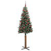 Slim juletre Grønn og hvit 180 cm PVC og Massivt Furu tre