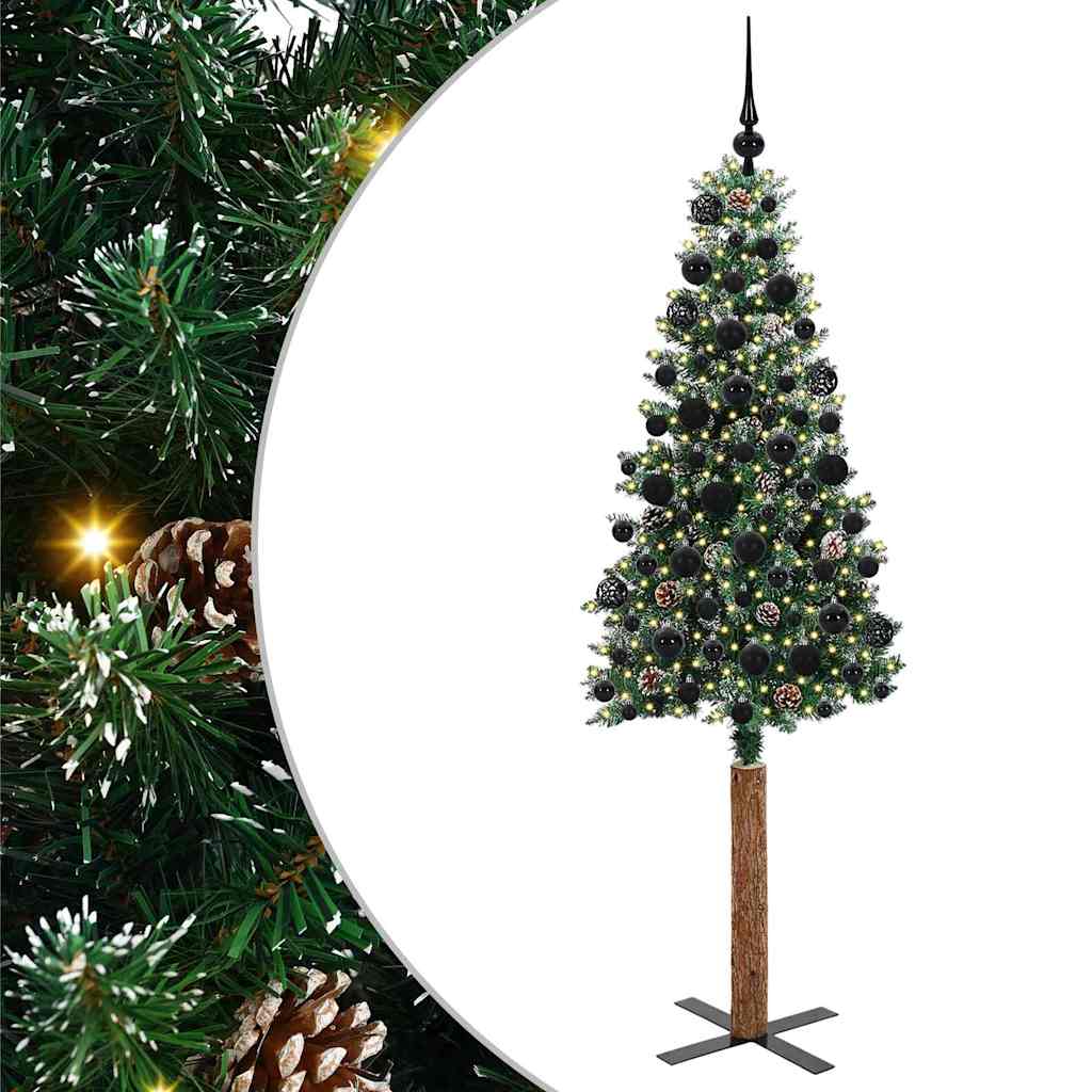 Slim juletre med 300 LED grønn 180 cm PVC og Massivt Furu tre