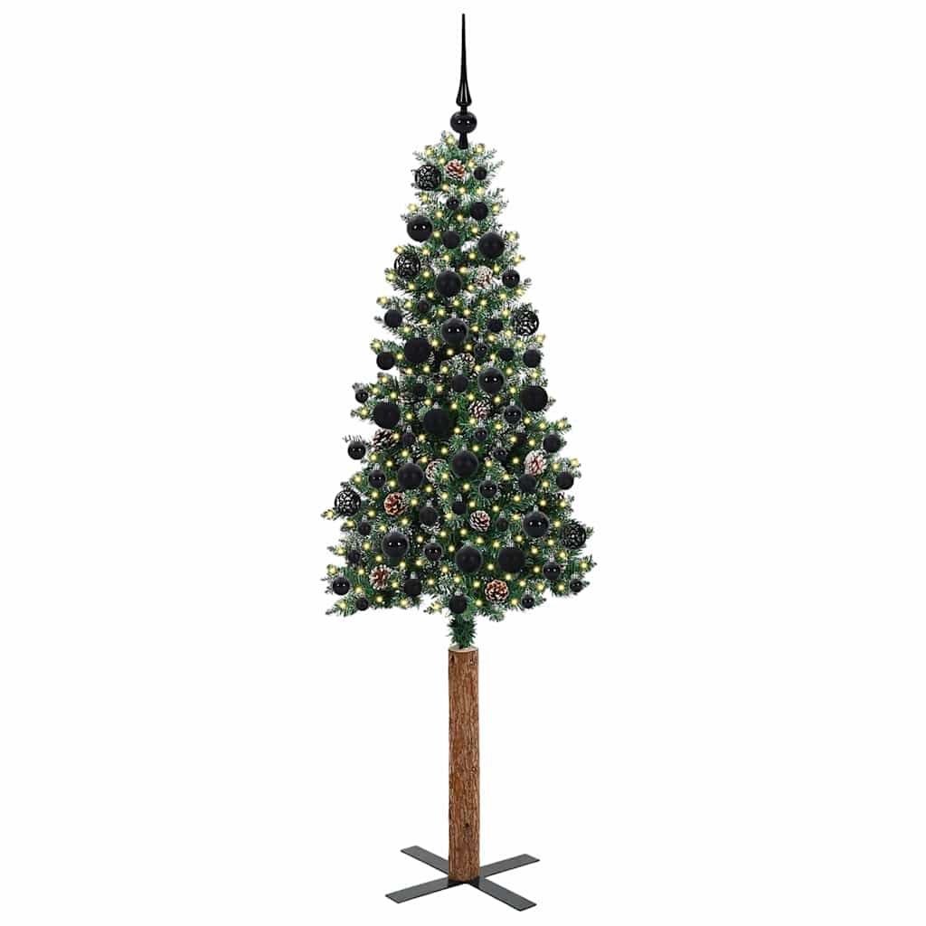 Slim juletre med 300 LED grønn 180 cm PVC og Massivt Furu tre