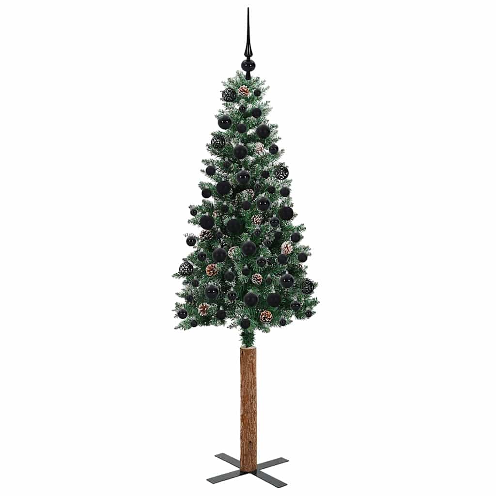 Slim juletre med 300 LED grønn 180 cm PVC og Massivt Furu tre
