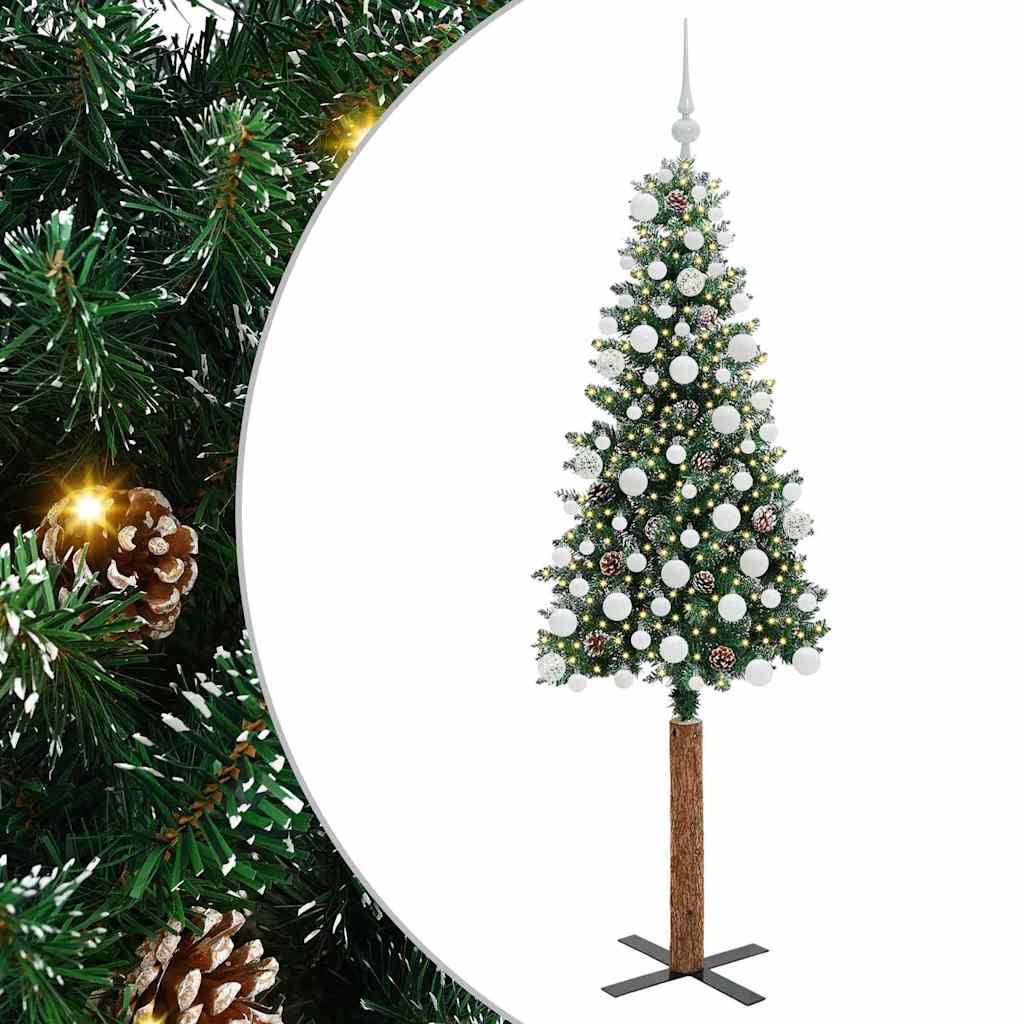 Slim juletre med 300 LED grønn 180 cm PVC og Massivt Furu tre