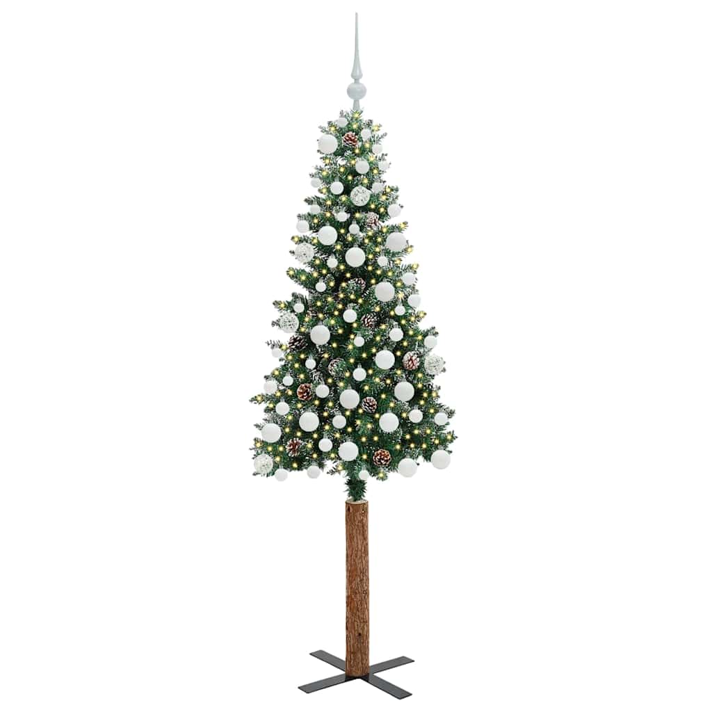 Slim juletre med 300 LED grønn 180 cm PVC og Massivt Furu tre
