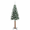 Slim juletre Grønn og hvit 180 cm PVC og Massivt Furu tre