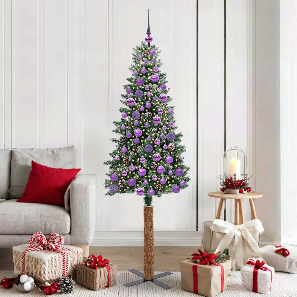 Slim juletre med 300 LED grønn 180 cm PVC og Massivt Furu tre