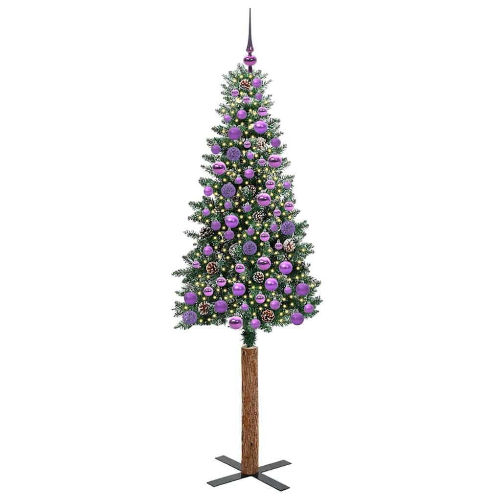 Slim juletre med 300 LED grønn 180 cm PVC og Massivt Furu tre