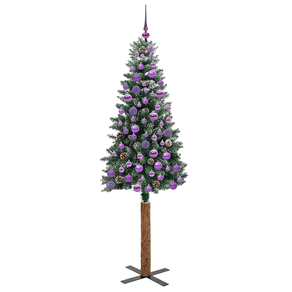Slim juletre med 300 LED grønn 180 cm PVC og Massivt Furu tre