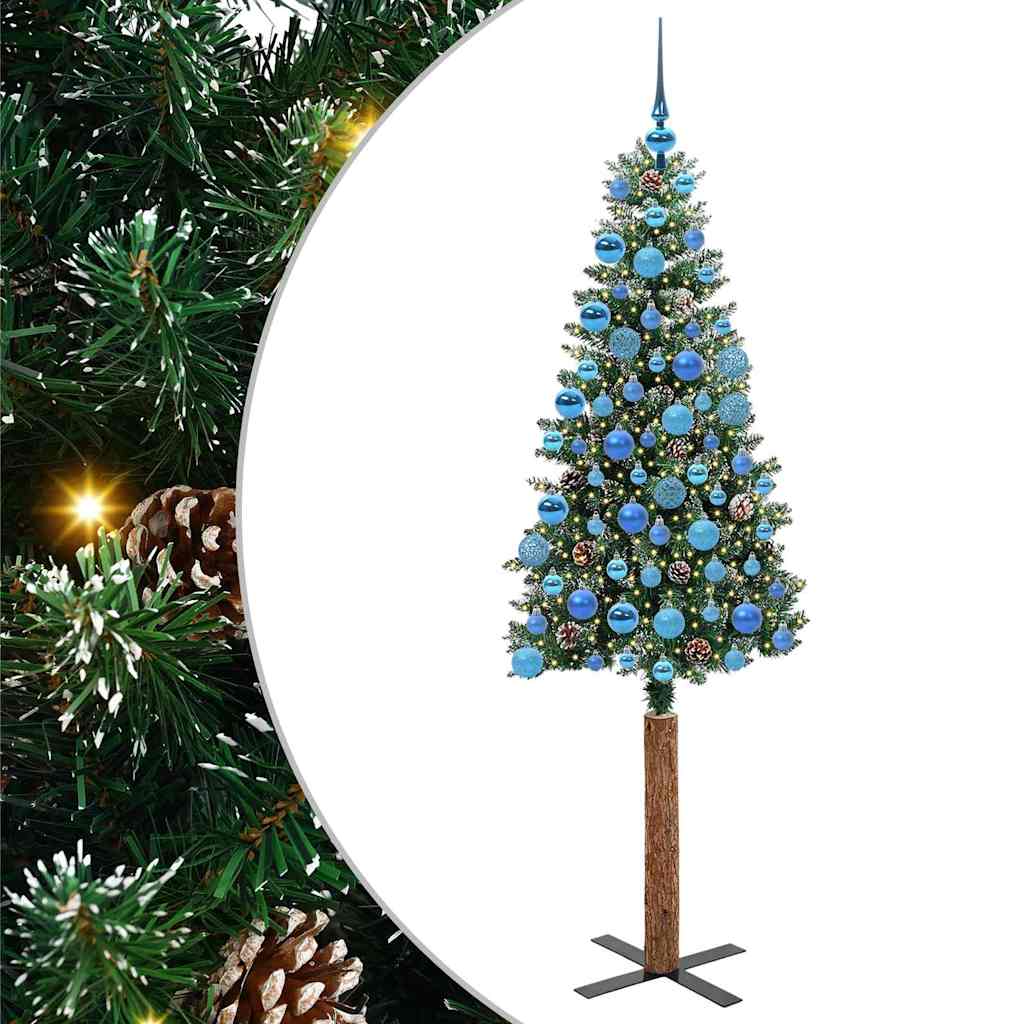 Slim juletre med 300 LED grønn 180 cm PVC og Massivt Furu tre