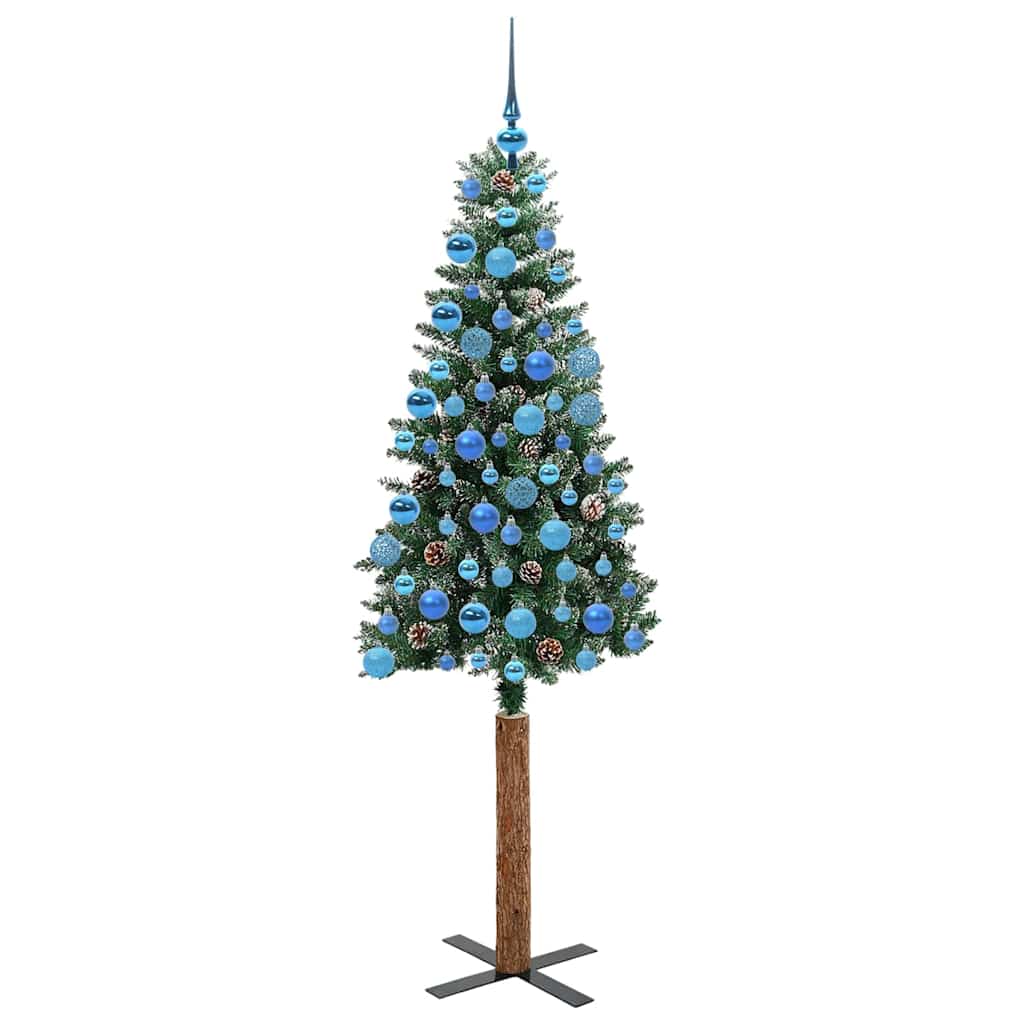 Slim juletre med 300 LED grønn 180 cm PVC og Massivt Furu tre