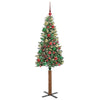 Slim juletre Grønn og hvit 180 cm PVC og Massivt Furu tre