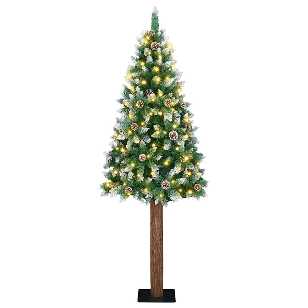 Slim juletre Grønn og hvit 210 cm PVC og Massivt Furu tre