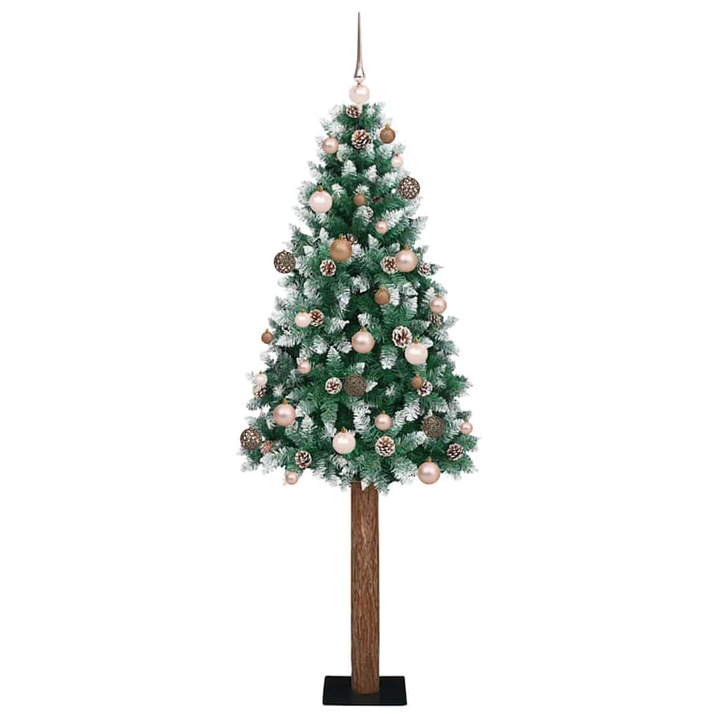 Slim juletre Grønn og hvit 210 cm PVC og Massivt Furu tre