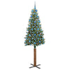 Slim juletre Grønn og hvit 210 cm PVC og Massivt Furu tre