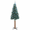 Slim juletre Grønn og hvit 210 cm PVC og Massivt Furu tre