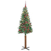 Slim juletre Grønn og hvit 210 cm PVC og Massivt Furu tre